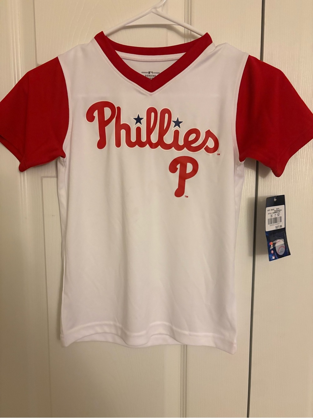 MLB Phillies Kids White and Red Raglan Tee
